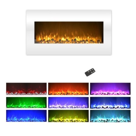 HASTINGS HOME Electric Fireplace Wall Mounted, Color Changing LED Flame and Remote, 36 Inch, (White) 791130CVG